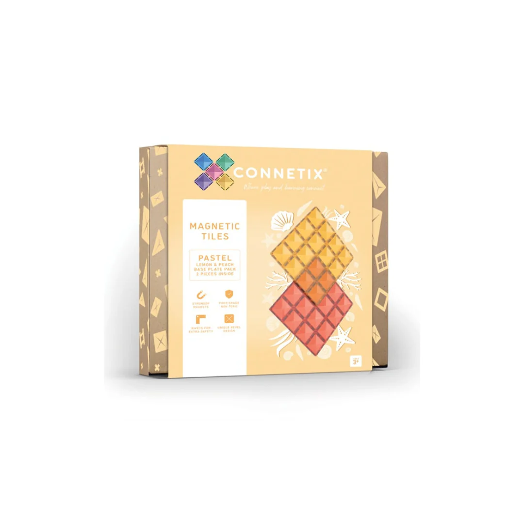 Connetix Magnetic Tiles | Pastel Lemon & Peach Base Plate Pack Pastel  (2 pcs) - Image 2