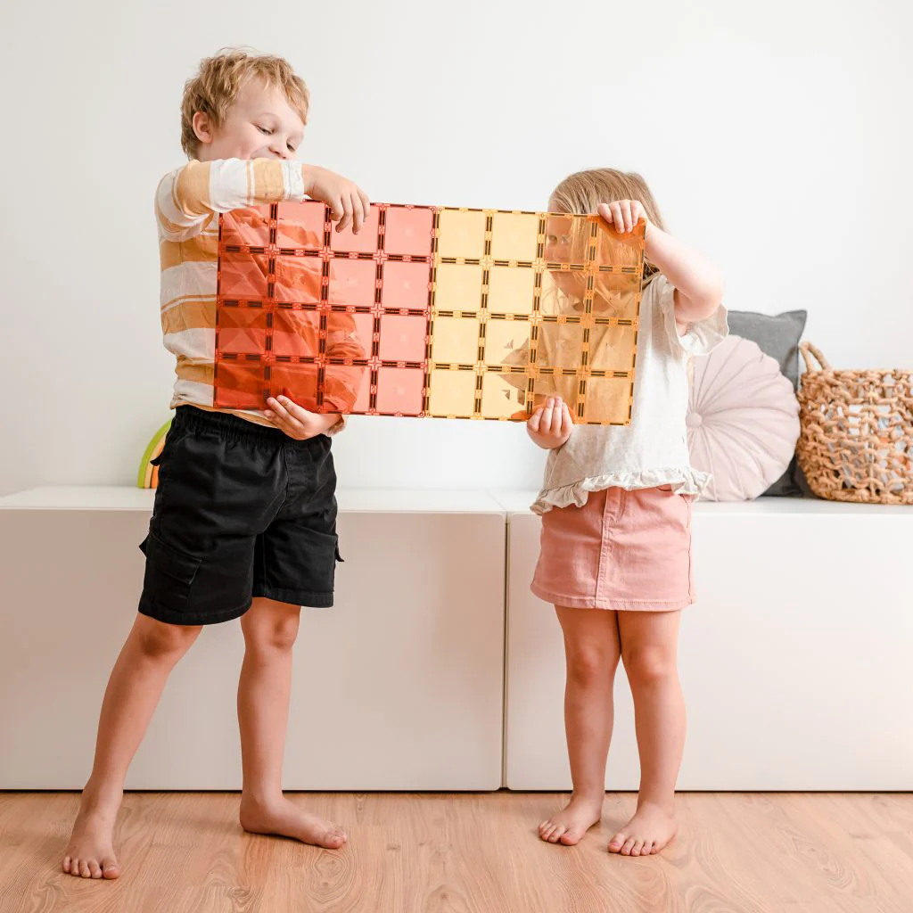 Connetix Magnetic Tiles | Pastel Lemon & Peach Base Plate Pack Pastel  (2 pcs) - Image 4