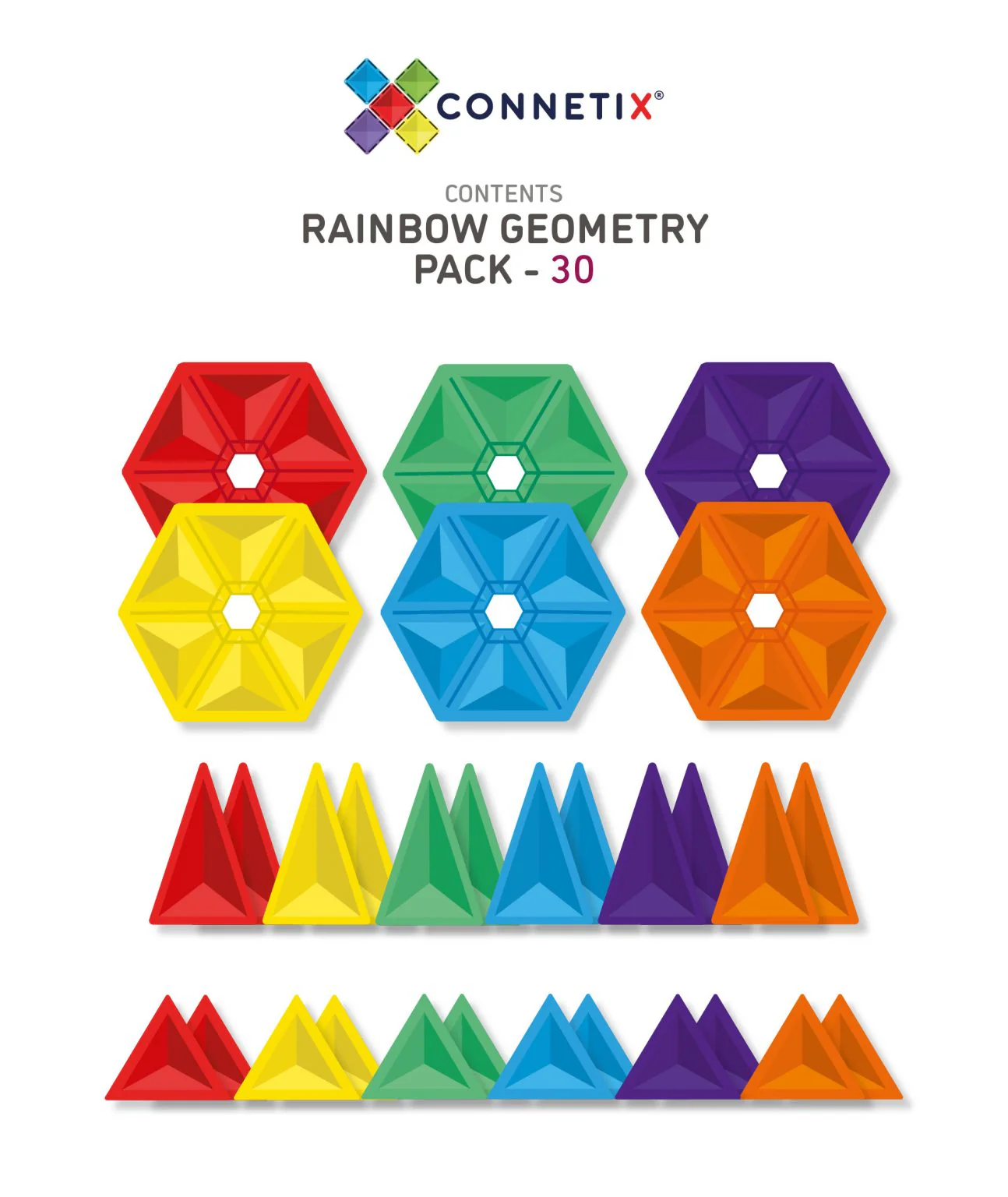 Connetix Magnetic Tiles | Rainbow Geometry Pack (30 pcs) - Image 5