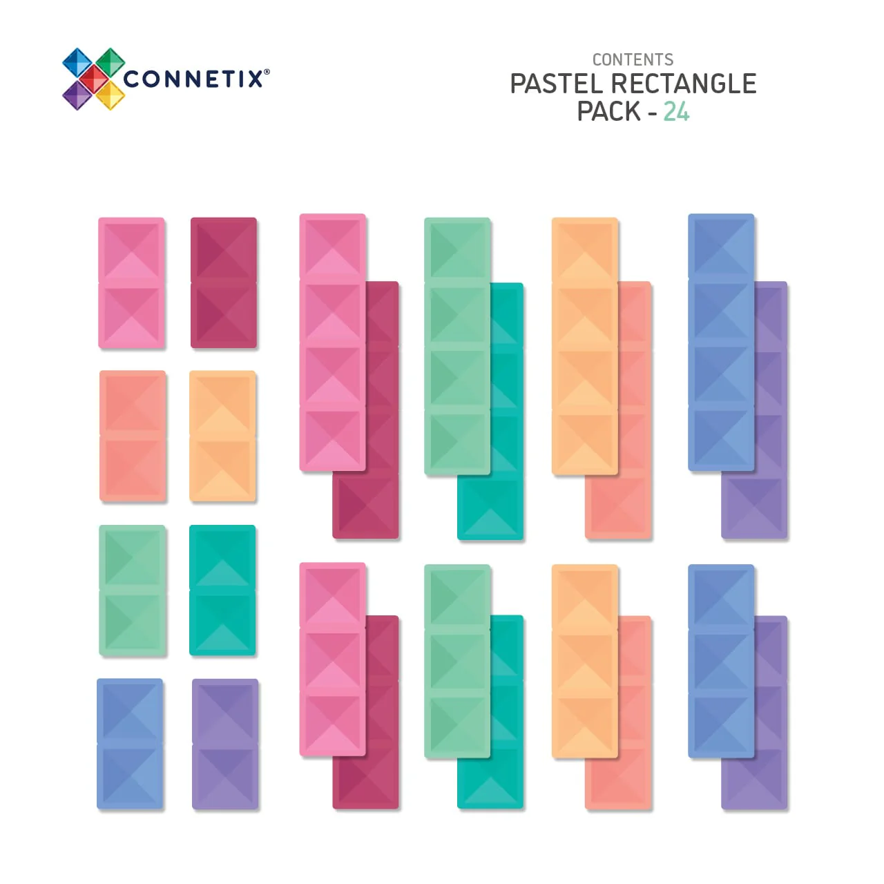 Connetix Magnetic Tiles | Pastel Rectangle Pack (24 pcs) - Image 4