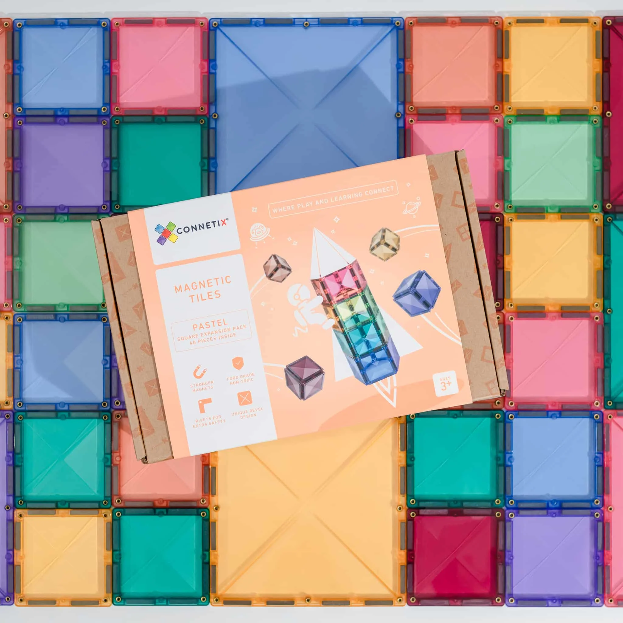Connetix Magnetic Tiles | Pastel Square Pack (40 pcs) - Image 5
