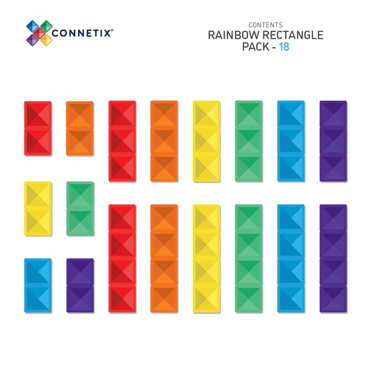 Connetix Magnetic Tiles | Rainbow Rectangle Pack (18 pcs) - Image 6