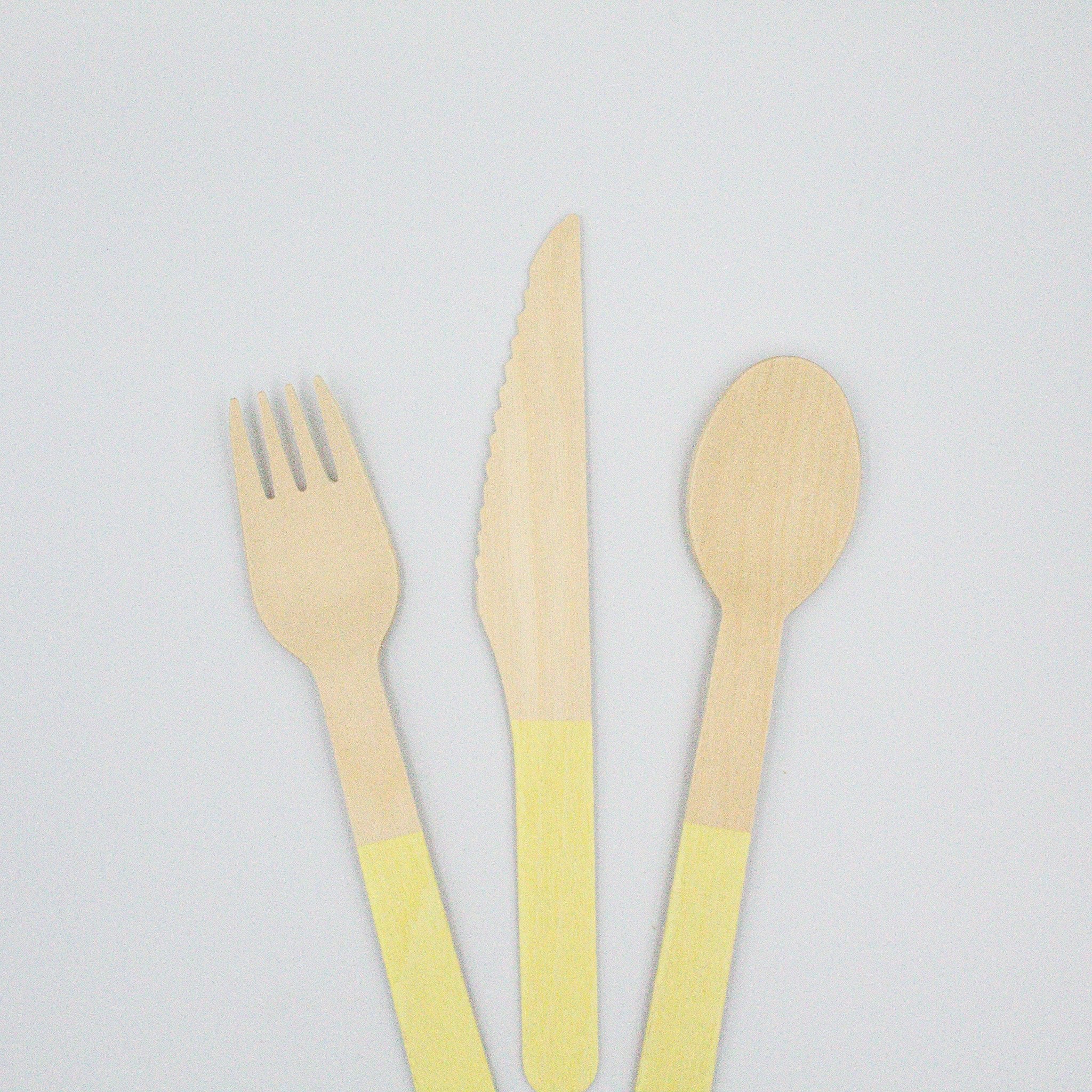 Ellie's Party Supply Yellow Wooden Utensil Set – 24ct | ON SALE!! - Image 5