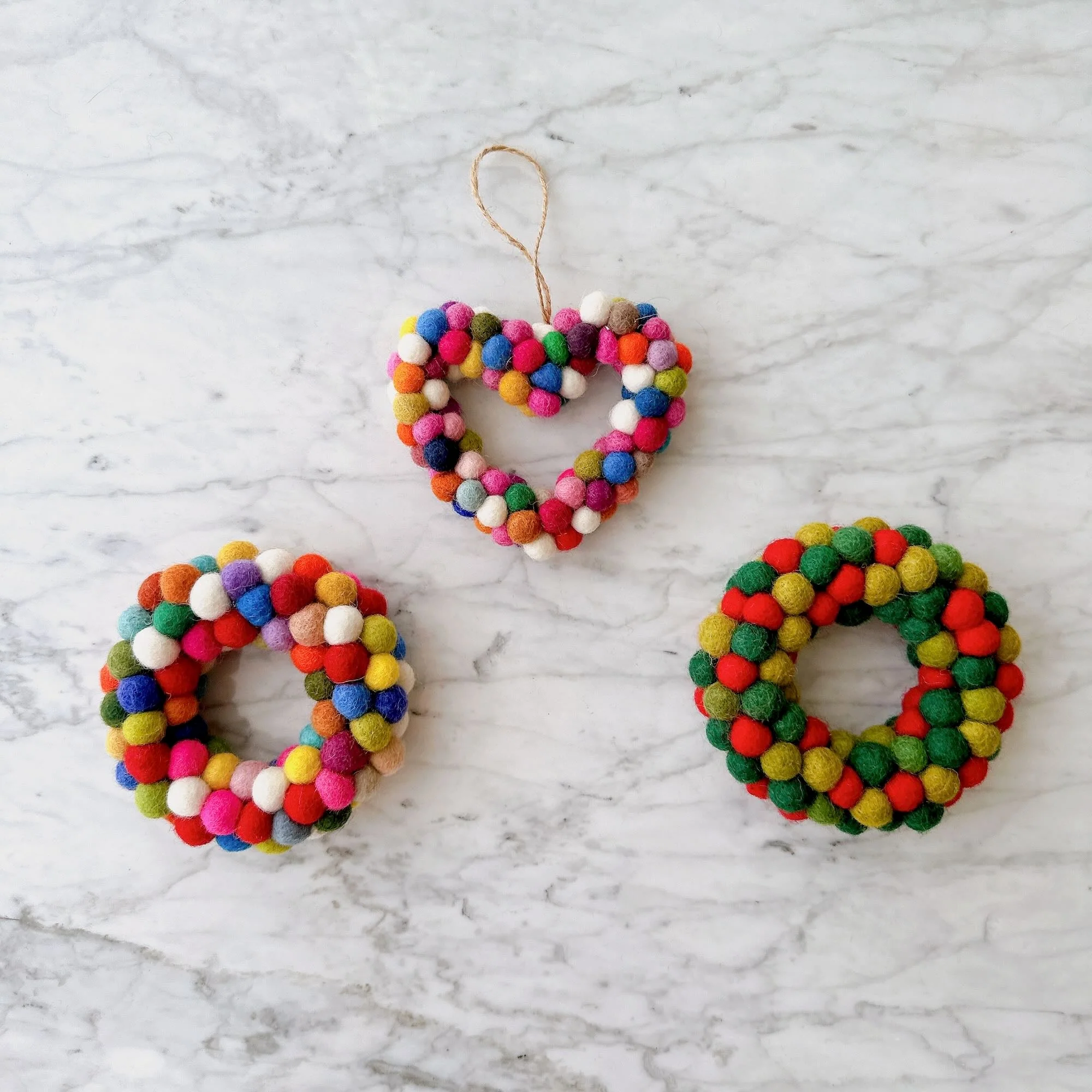 Ganapati Crafts Co. Felt Ornament - Mini Pompom Pompom Wreath - Image 3