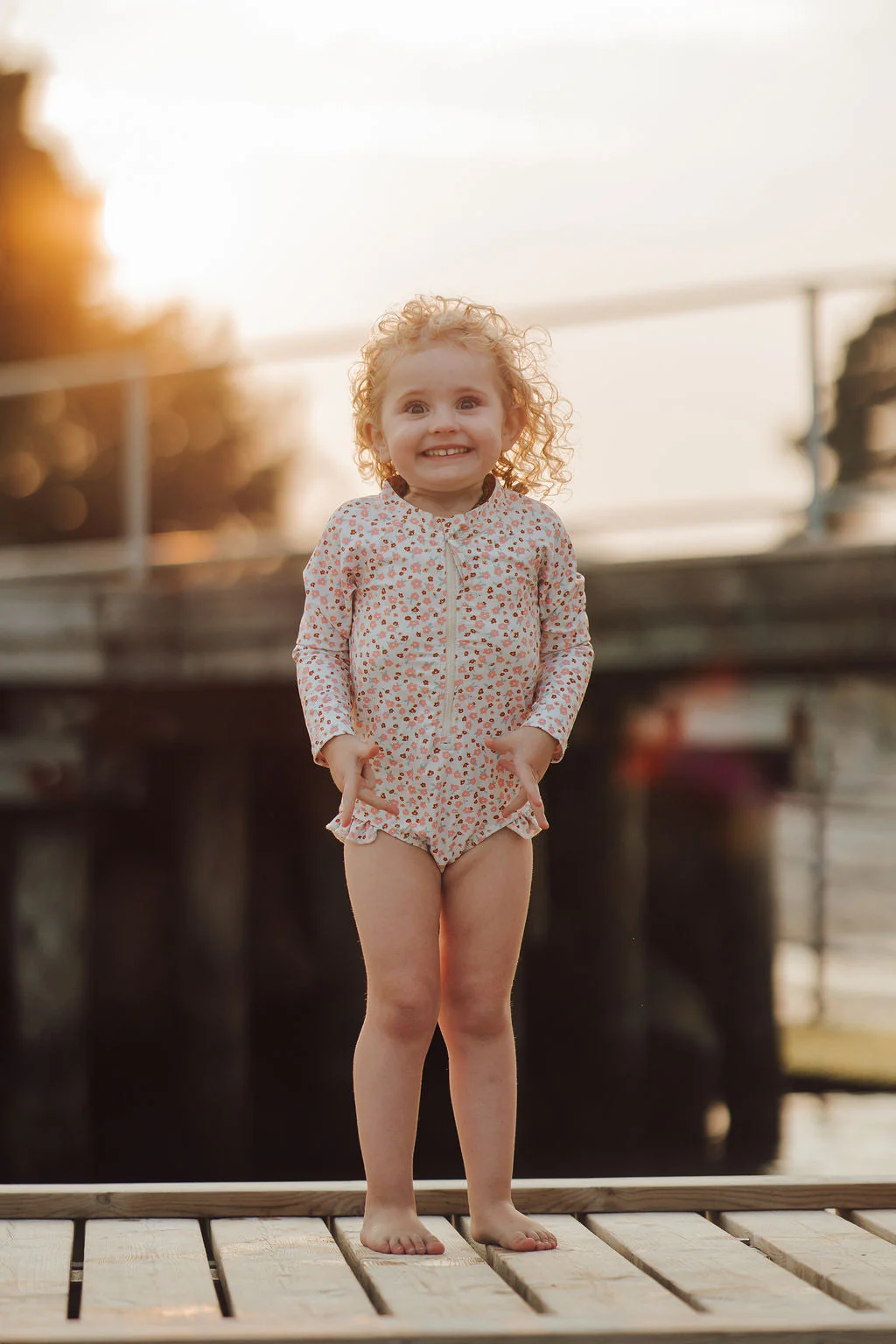 GRECH & CO. Long Sleeve Rashguard Ruffle Swimsuit | UPF + Recycled - Sunset Meadow - Image 2