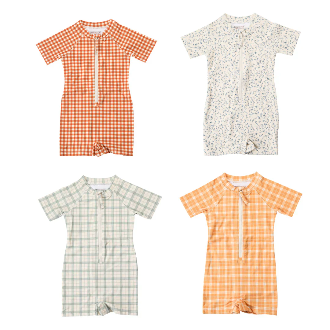 GRECH & CO. Short Sleeve Rashguard Swimsuit | UPF + Recycled - Buckwheat Plaid - Image 2