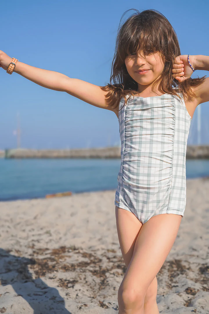 GRECH & CO. Vintage Girls 1 Piece Swimsuit | UPF + Recycled - Fern Plaid - Image 2