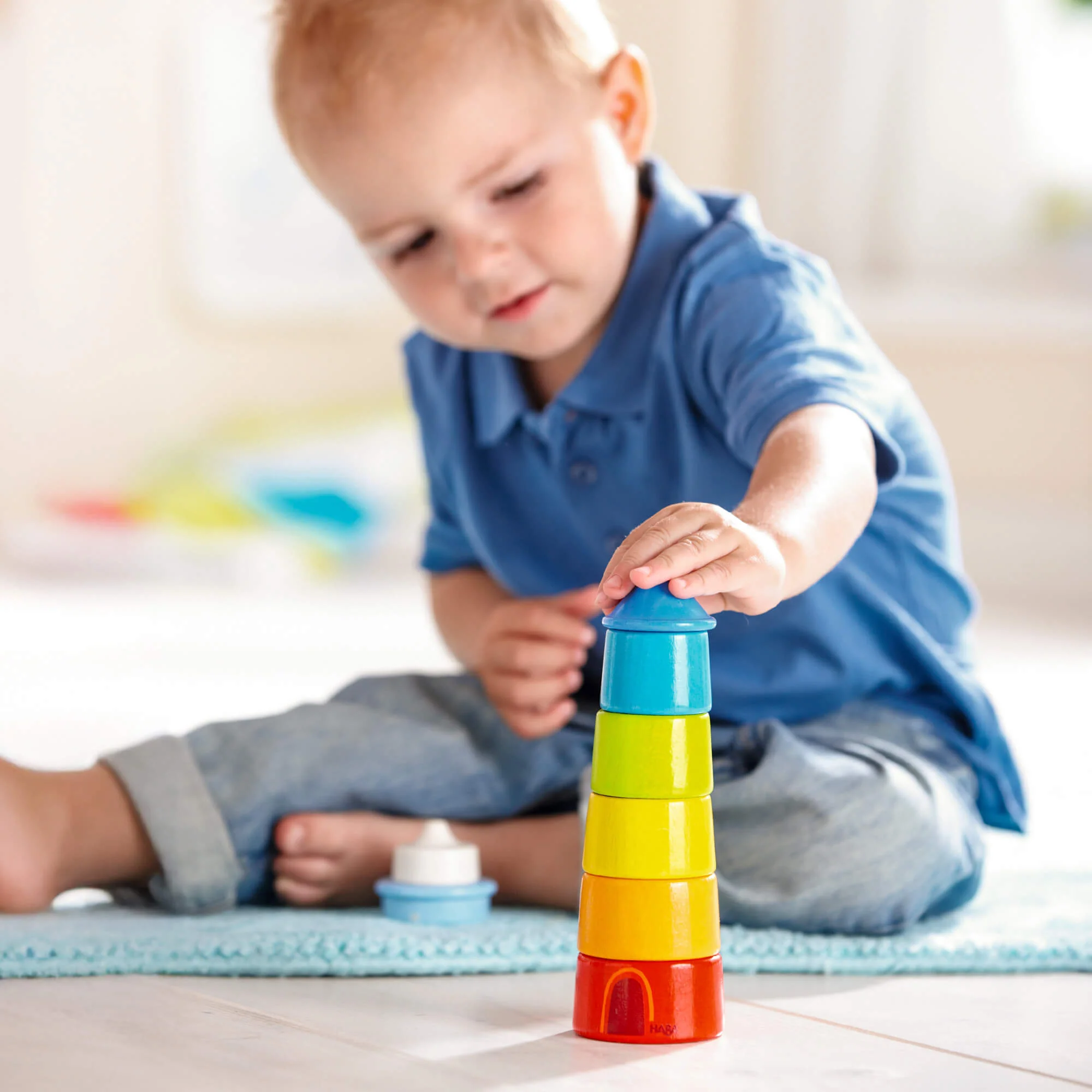 HABA Lighthouse Wooden Rainbow Stacker - Image 3