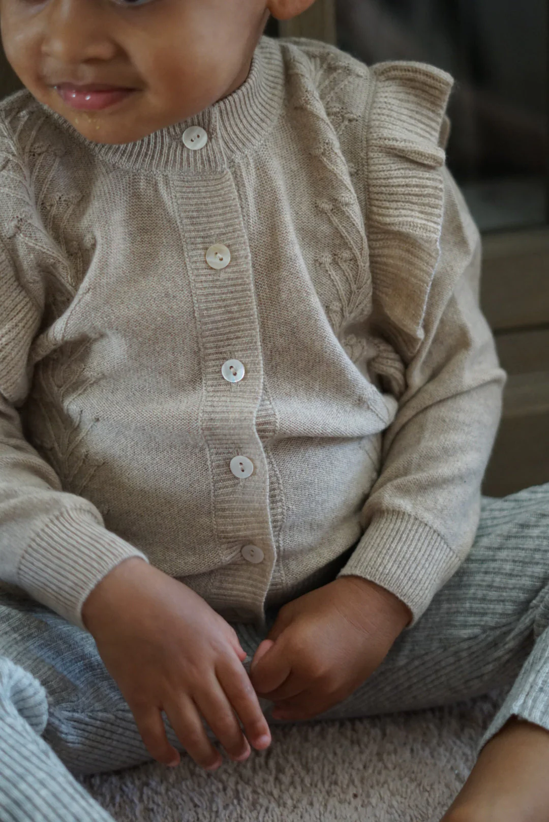 La Petit Lapin Cashmere Frill Applique Cardigan | Ecru - Image 2