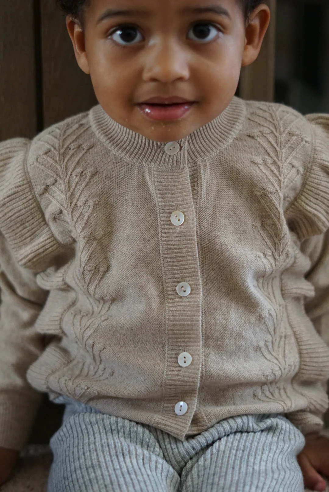 La Petit Lapin Cashmere Frill Applique Cardigan | Ecru - Image 4