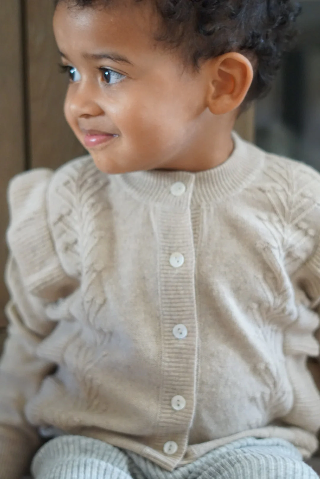 La Petit Lapin Cashmere Frill Applique Cardigan | Ecru - Image 5