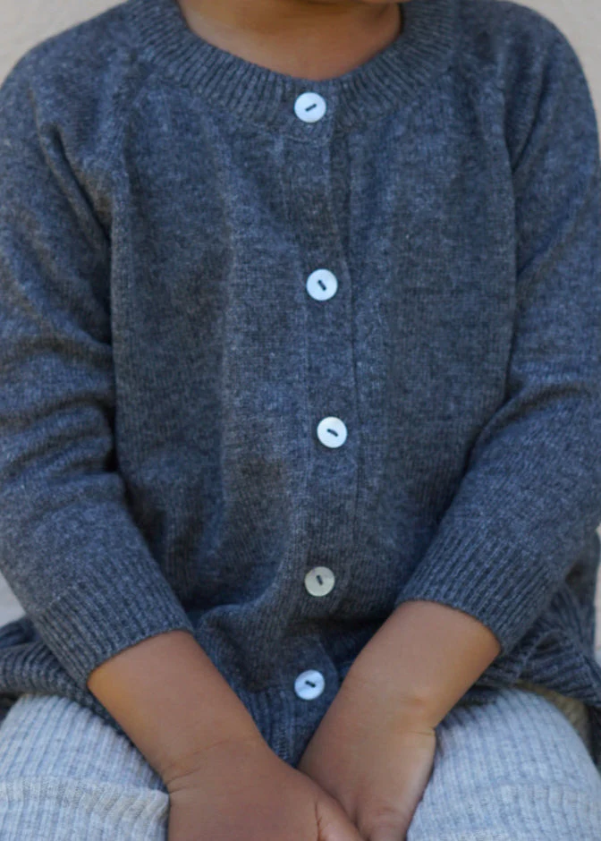 La Petit Lapin Cashmere & Merino Wool Knit Cardigan | Dark Gray Melange - Image 2