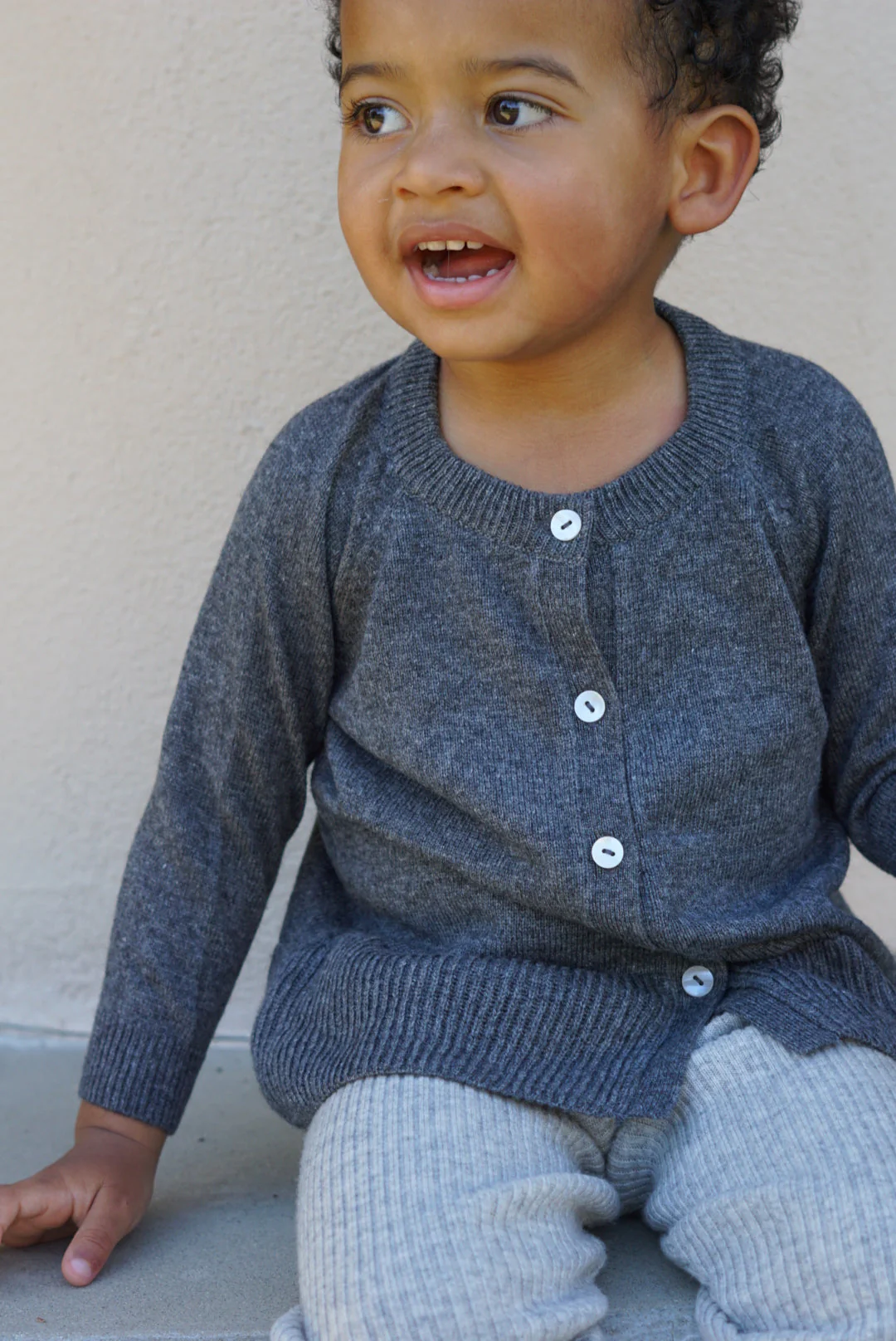 La Petit Lapin Cashmere & Merino Wool Knit Cardigan | Dark Gray Melange - Image 3