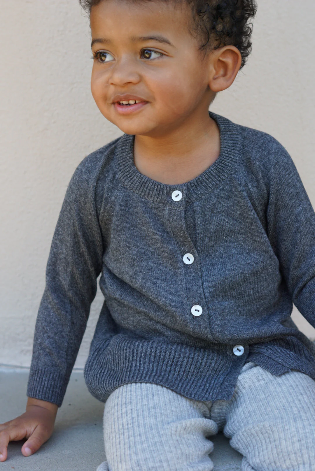 La Petit Lapin Cashmere & Merino Wool Knit Cardigan | Dark Gray Melange - Image 4