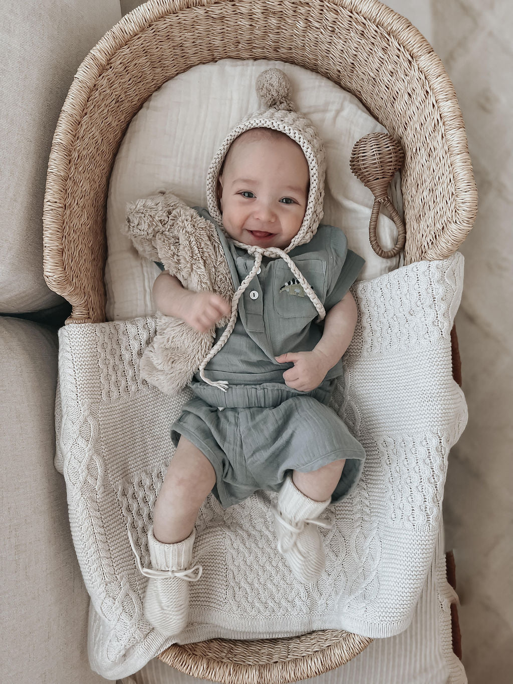 La Petit Lapin Cayden | Organic Muslin Petit Dino Set | Fog - Image 8