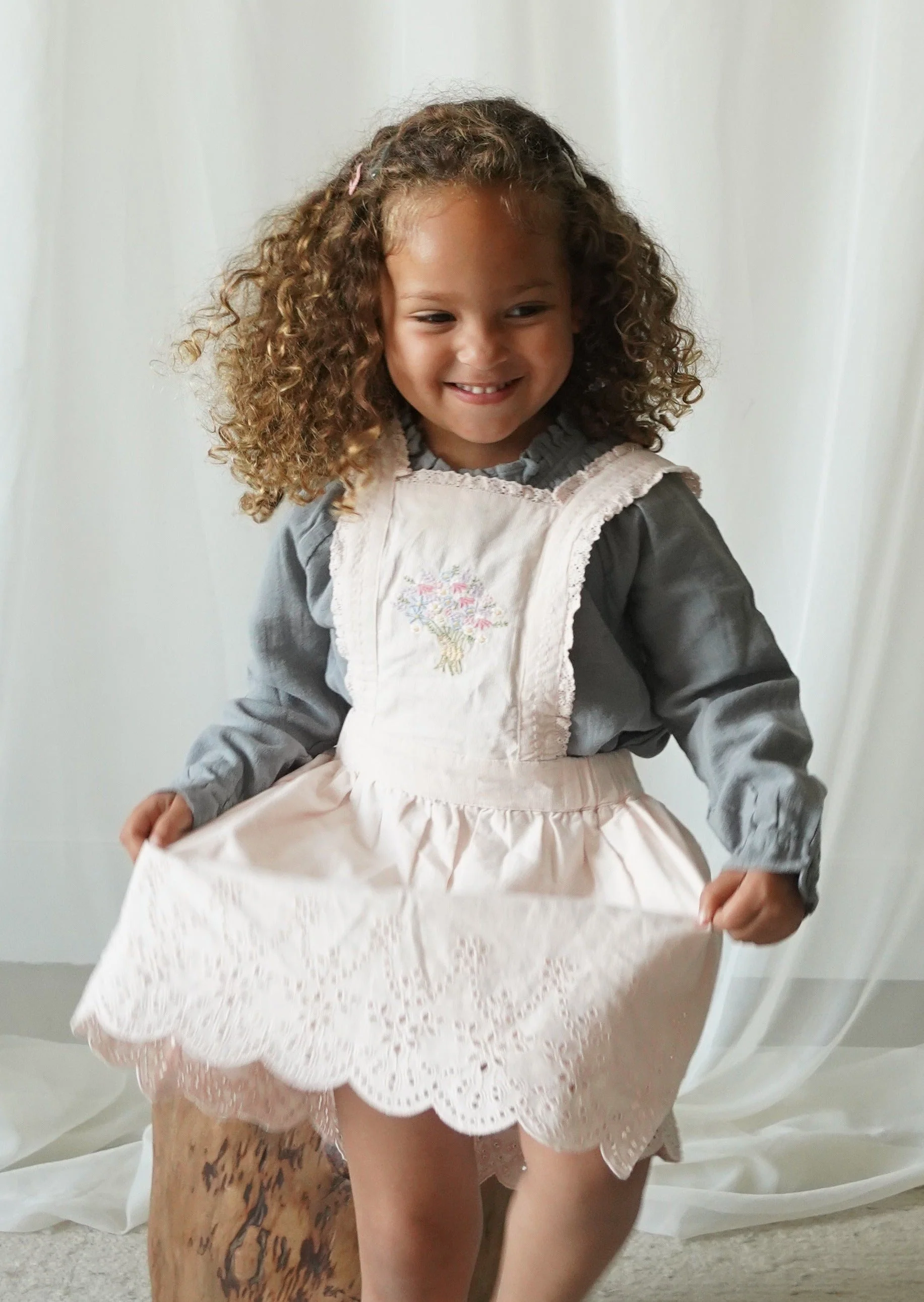 La Petit Lapin Elea | Corduroy Cotton Anglaise Dress | Primrose - Image 4