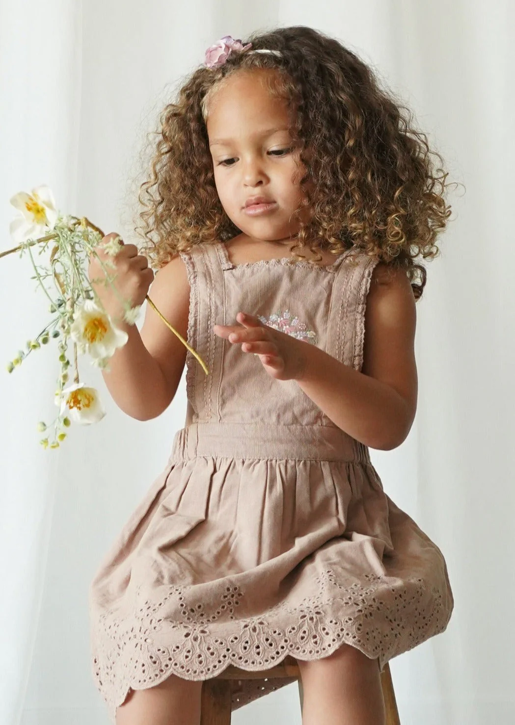 La Petit Lapin Elea | Corduroy Cotton Anglaise Dress | Wistful Mauve - Image 2