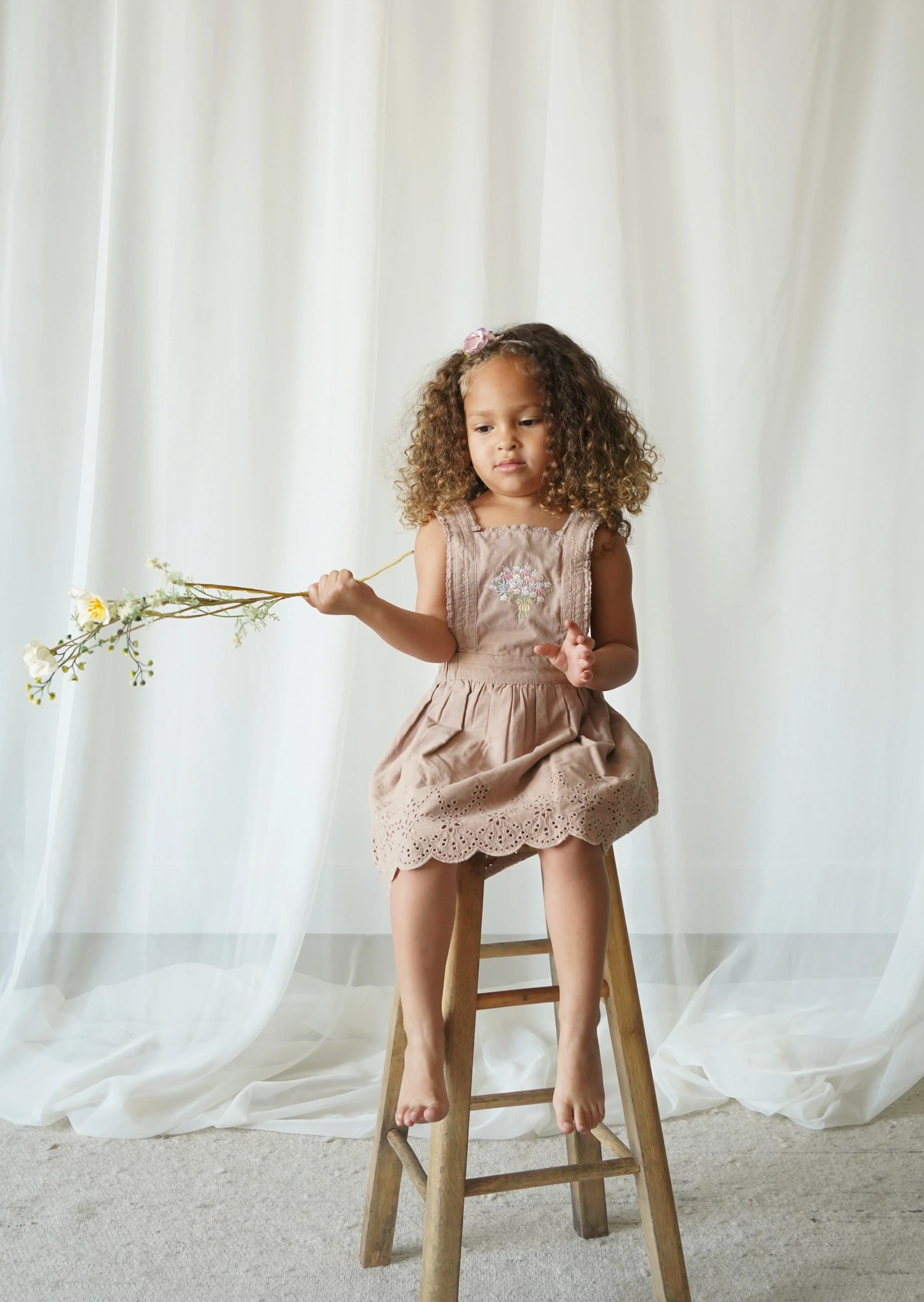 La Petit Lapin Elea | Corduroy Cotton Anglaise Dress | Wistful Mauve - Image 9