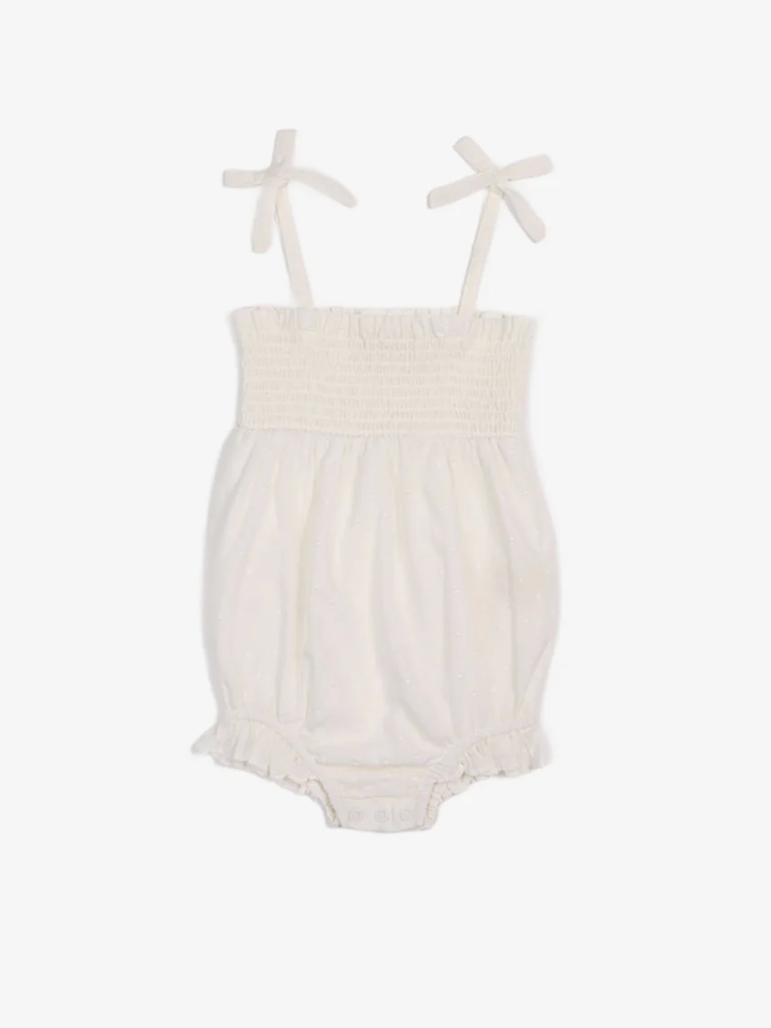 La Petit Lapin Gabrielle | Swiss Dot Embroidered Romper | Antique Ivory - Image 4