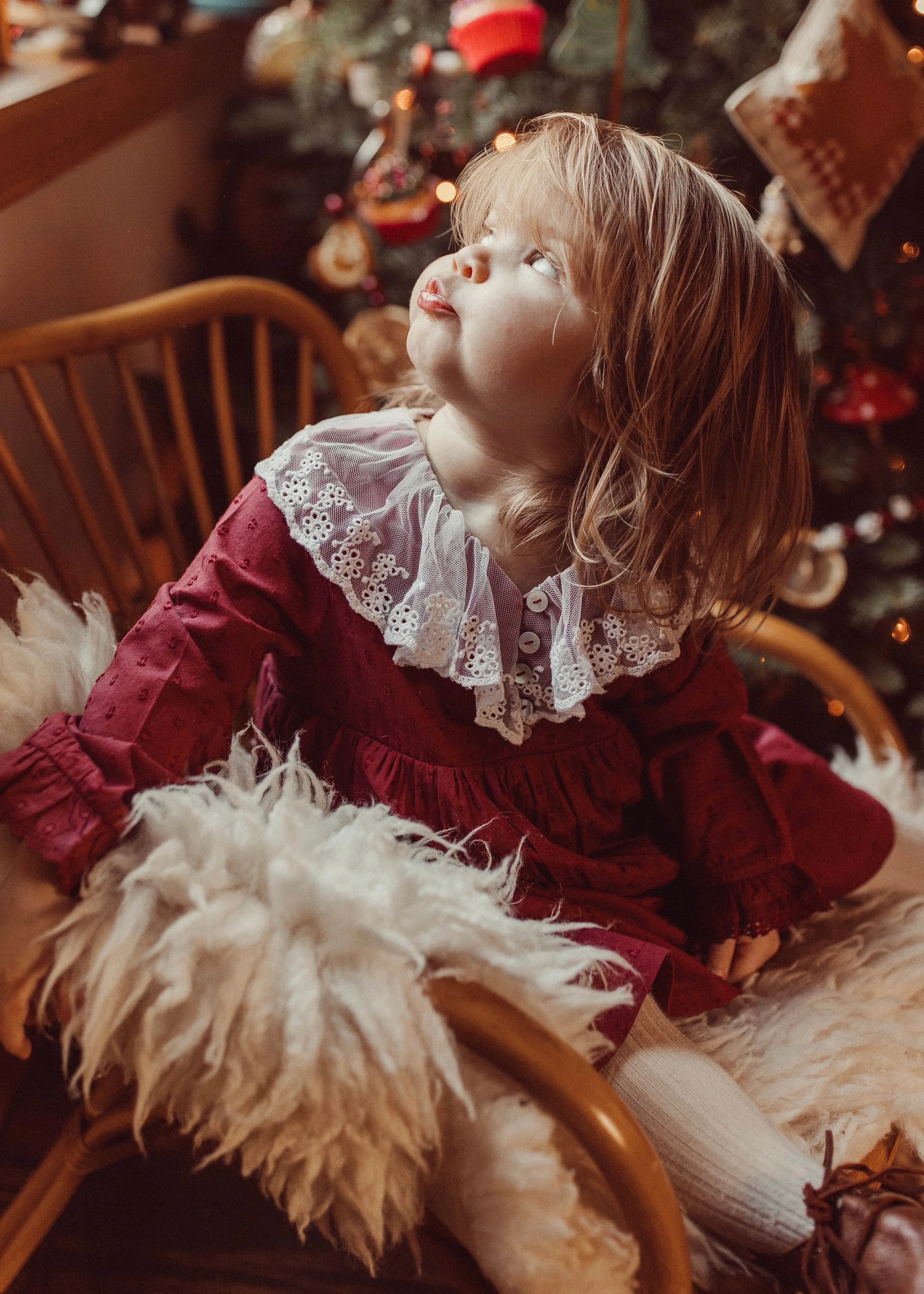 La Petit Lapin Harper | Swiss Dot Cotton Lace Dress | Merlot - Image 3