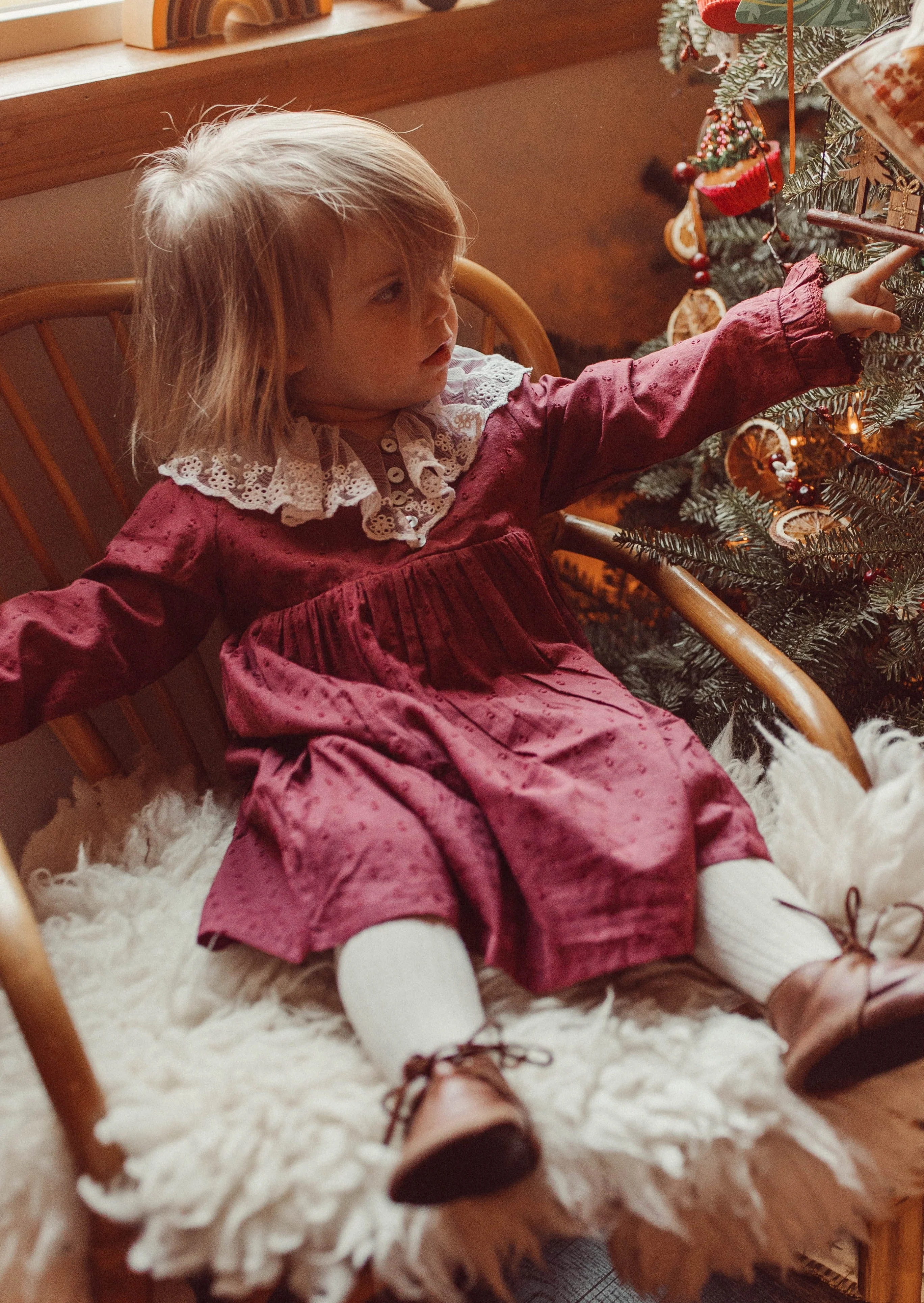 La Petit Lapin Harper | Swiss Dot Cotton Lace Dress | Merlot - Image 6