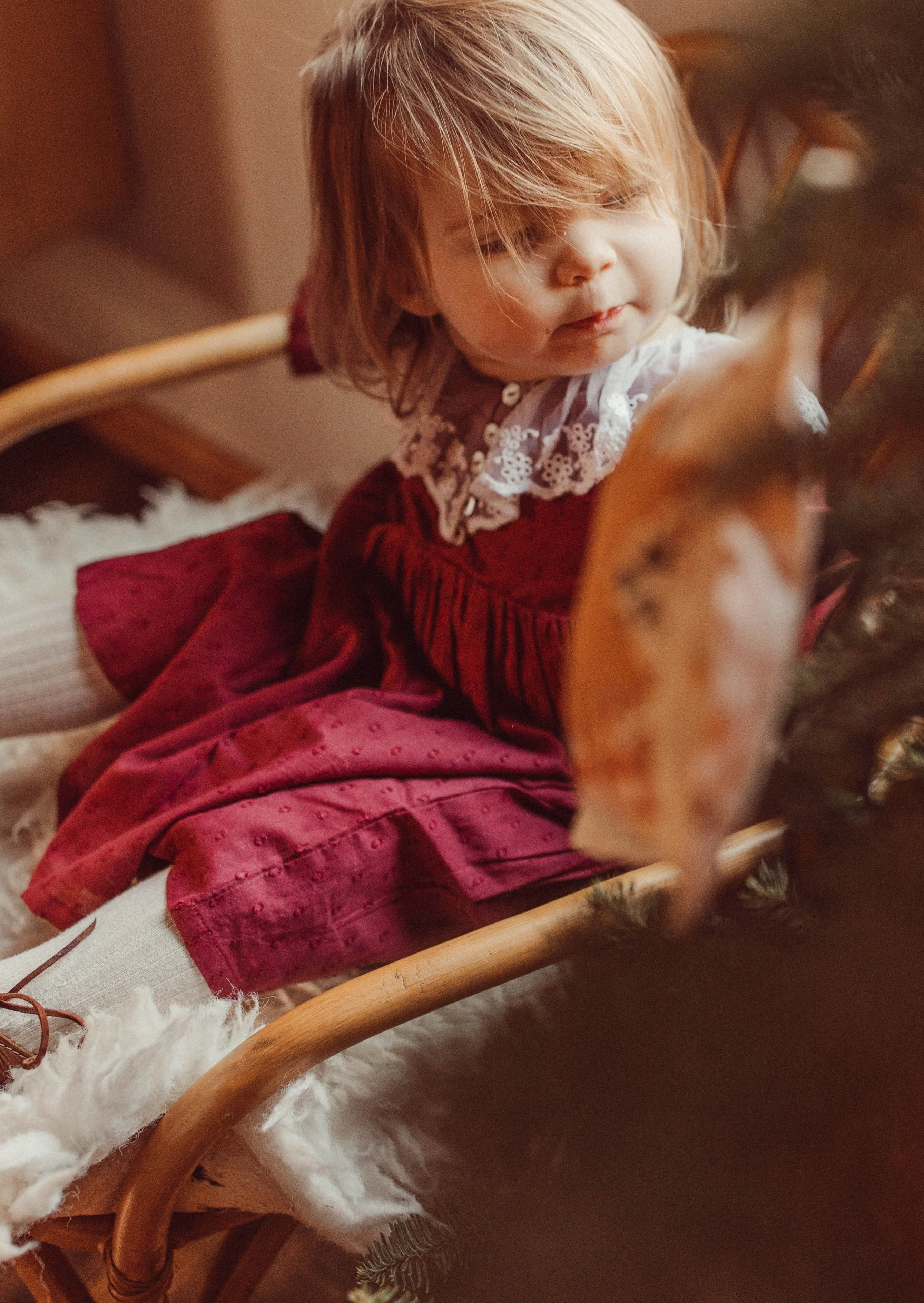 La Petit Lapin Harper | Swiss Dot Cotton Lace Dress | Merlot - Image 8