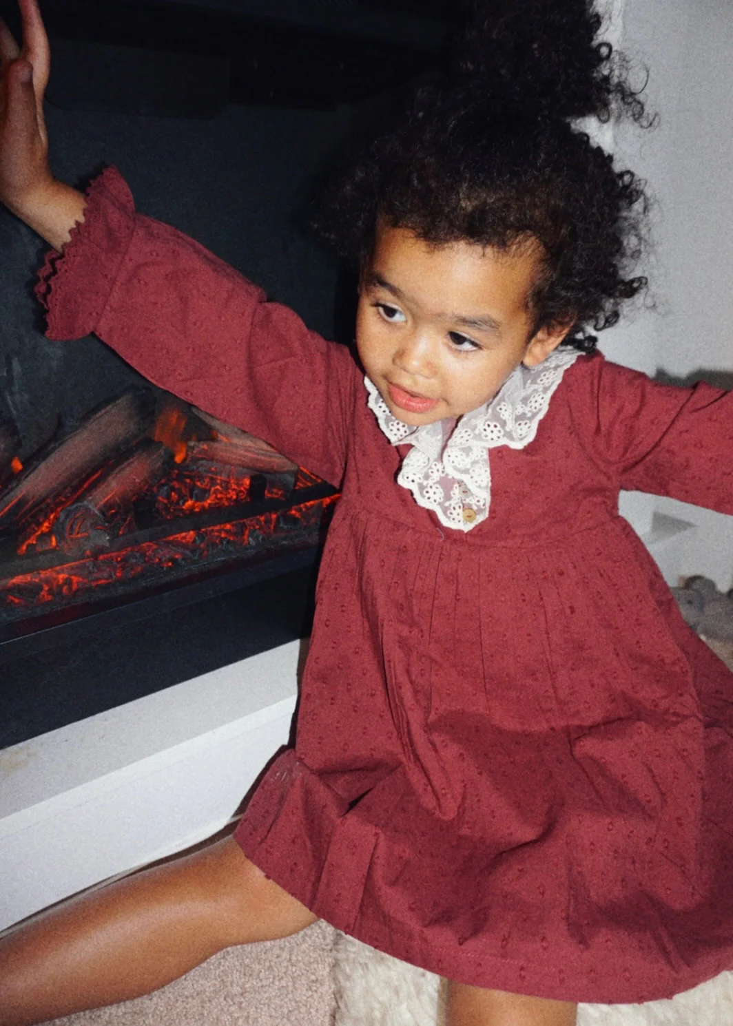 La Petit Lapin Harper | Swiss Dot Cotton Lace Dress | Merlot - Image 9