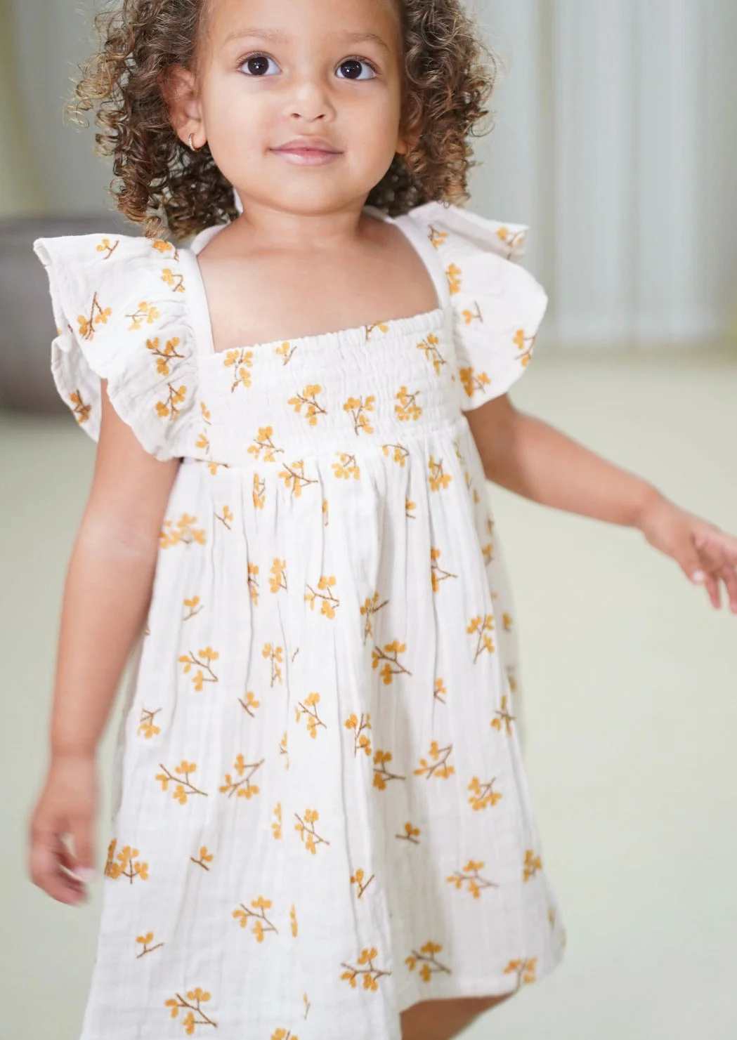 La Petit Lapin Haven | Organic Muslin Flare Dress | Ecru - Image 3