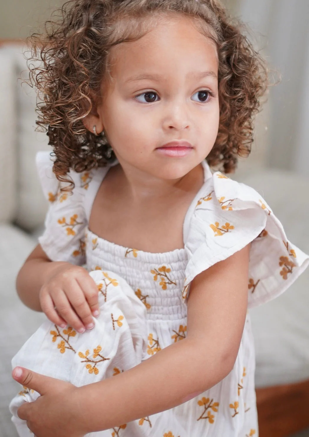 La Petit Lapin Haven | Organic Muslin Flare Dress | Ecru - Image 4