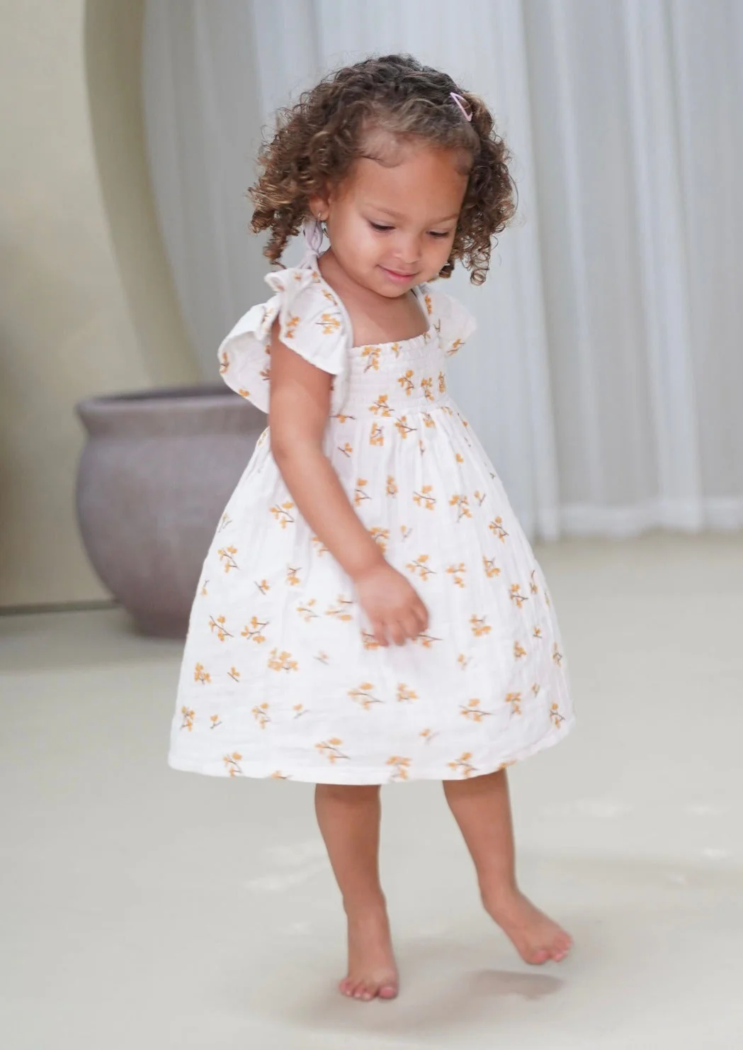 La Petit Lapin Haven | Organic Muslin Flare Dress | Ecru - Image 5