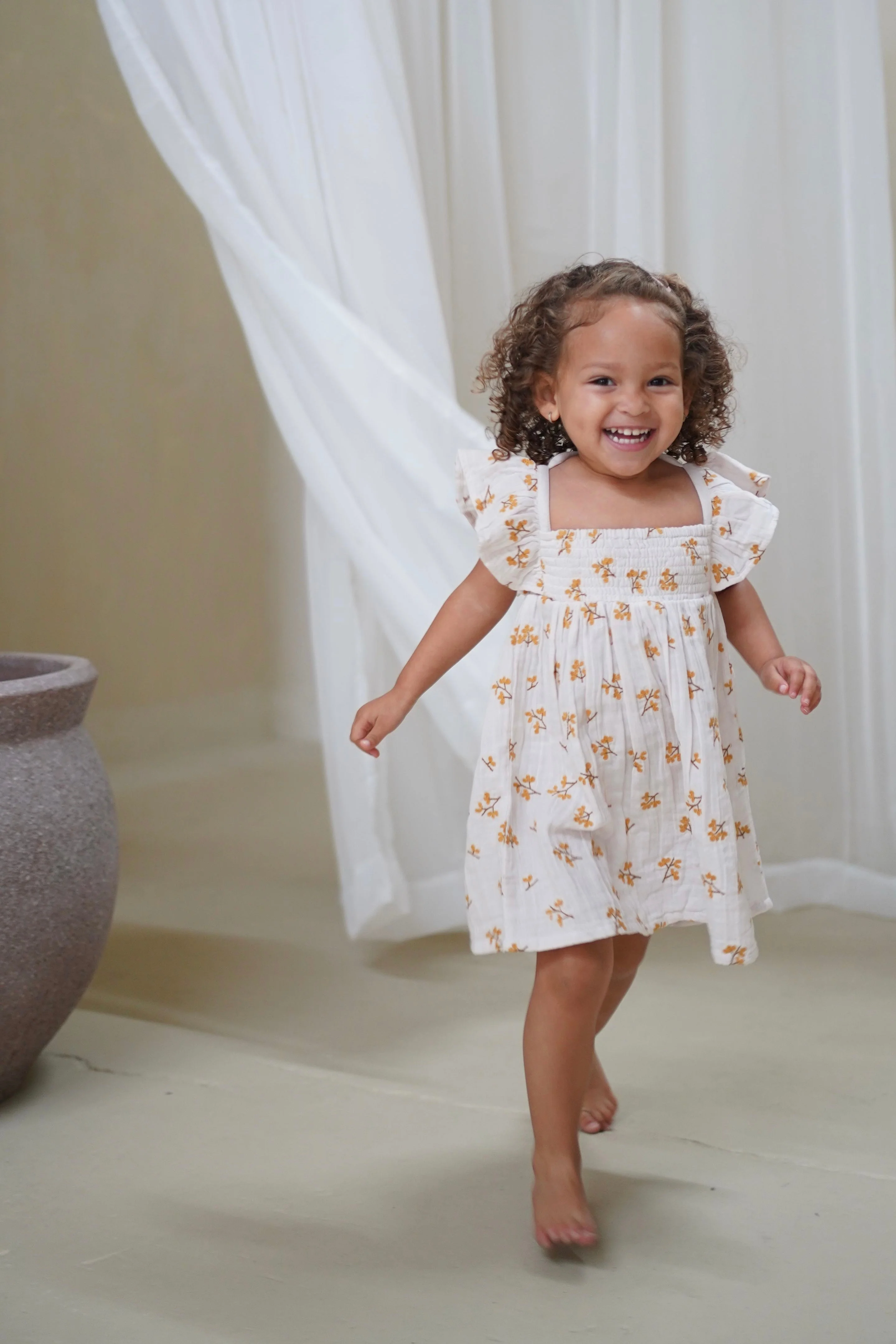 La Petit Lapin Haven | Organic Muslin Flare Dress | Ecru - Image 7