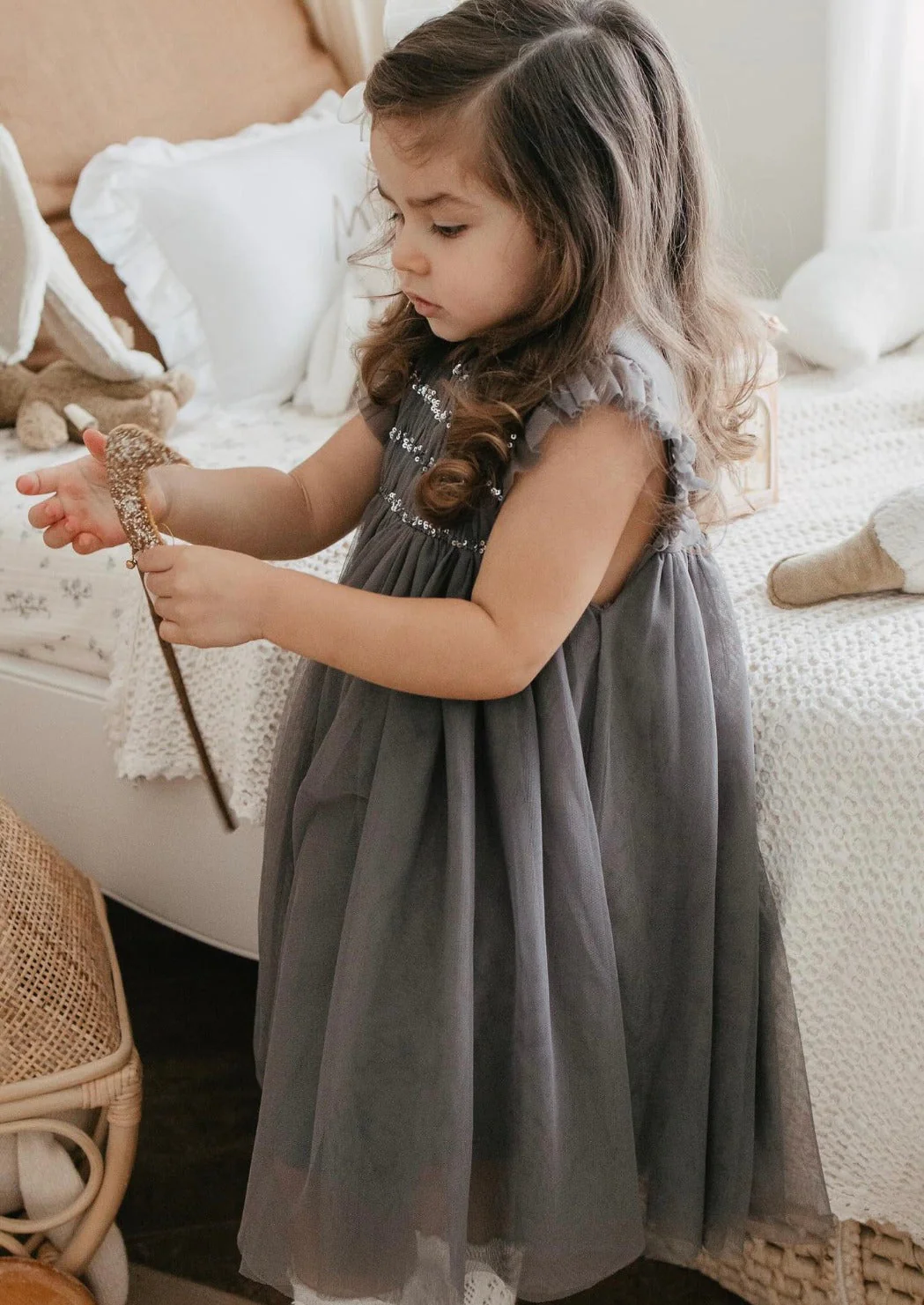 Le Petit Lapin | Cotton Tulle Dress | Sleet Gray