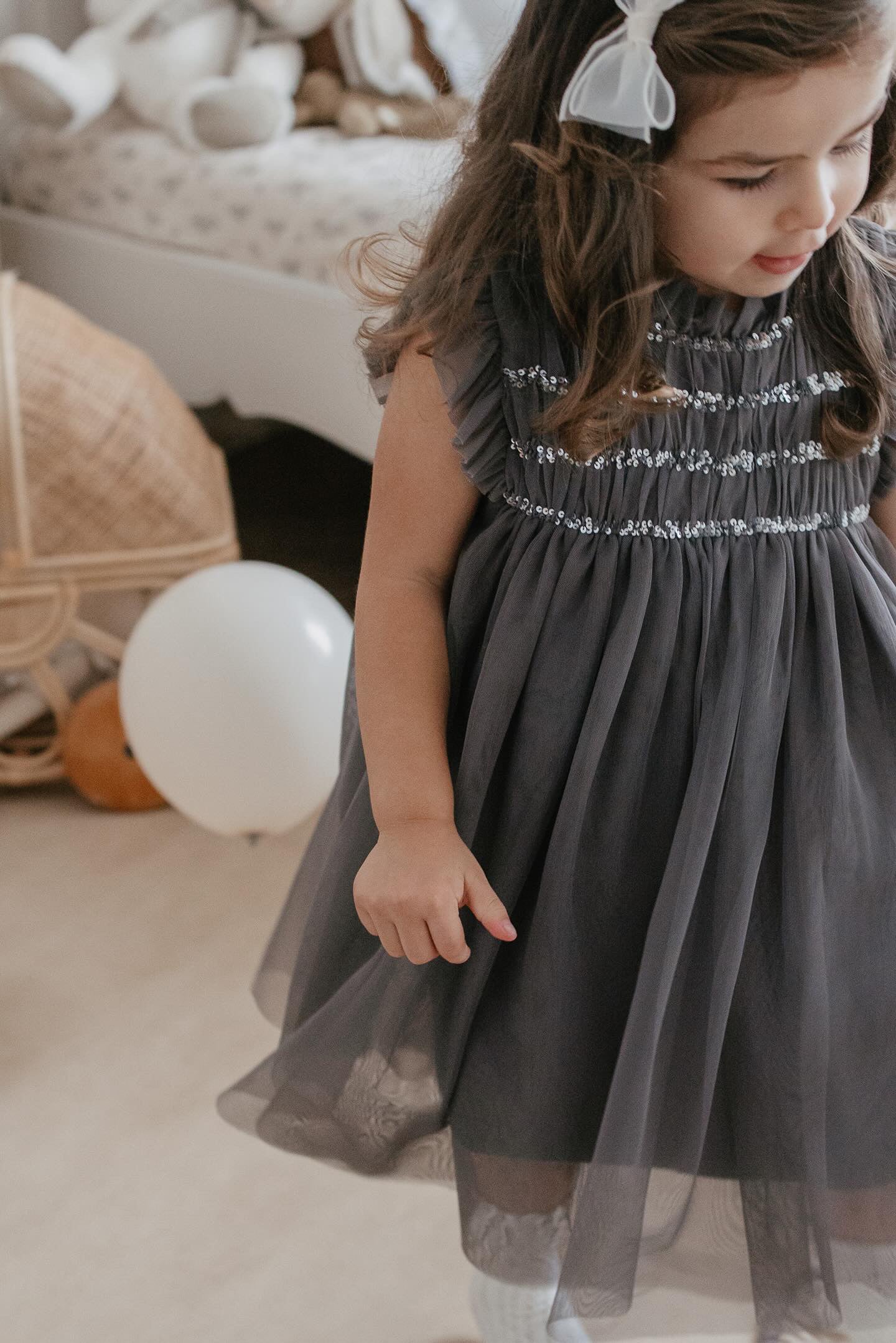 Le Petit Lapin | Cotton Tulle Dress | Sleet Gray - Image 6