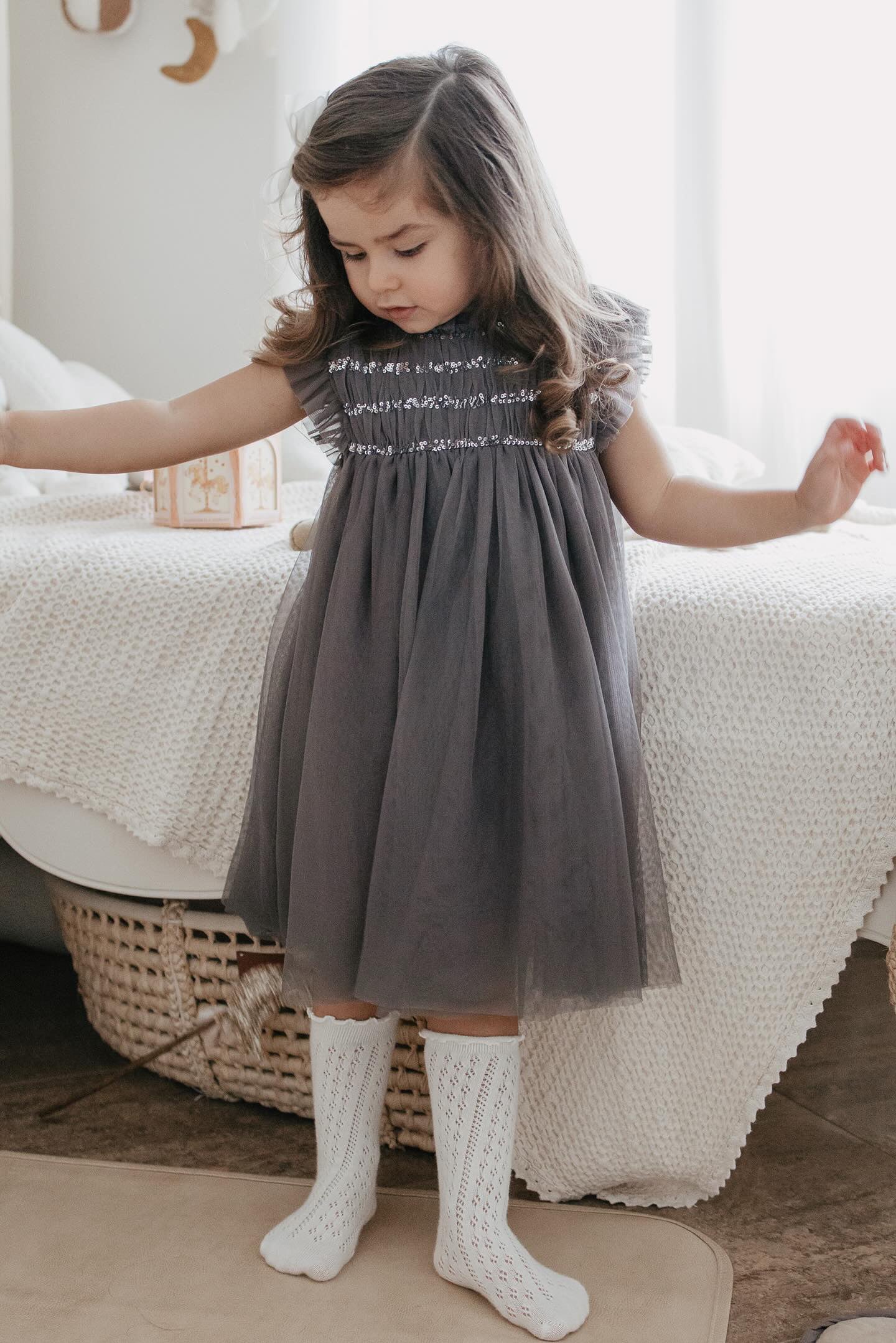 Le Petit Lapin | Cotton Tulle Dress | Sleet Gray - Image 7
