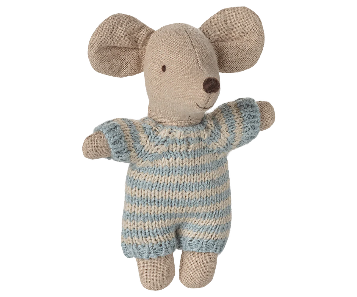 Maileg Baby mouse in carry cot - Blue - Image 4