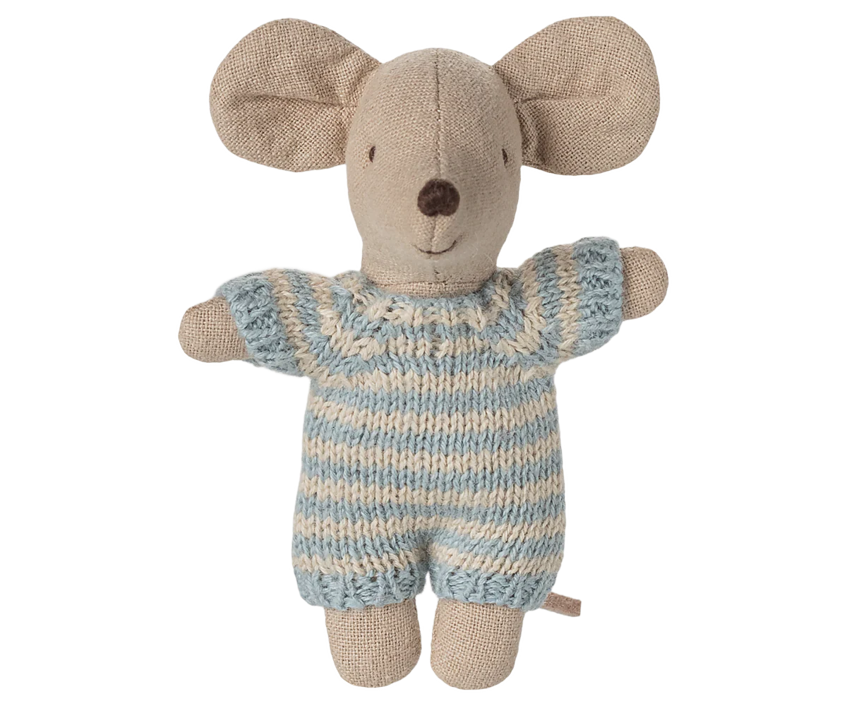Maileg Baby mouse in carry cot - Blue - Image 5