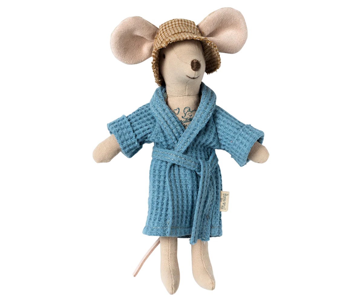 Maileg Bathrobe - Dusty Blue, Dad/Mum Mouse - Image 4