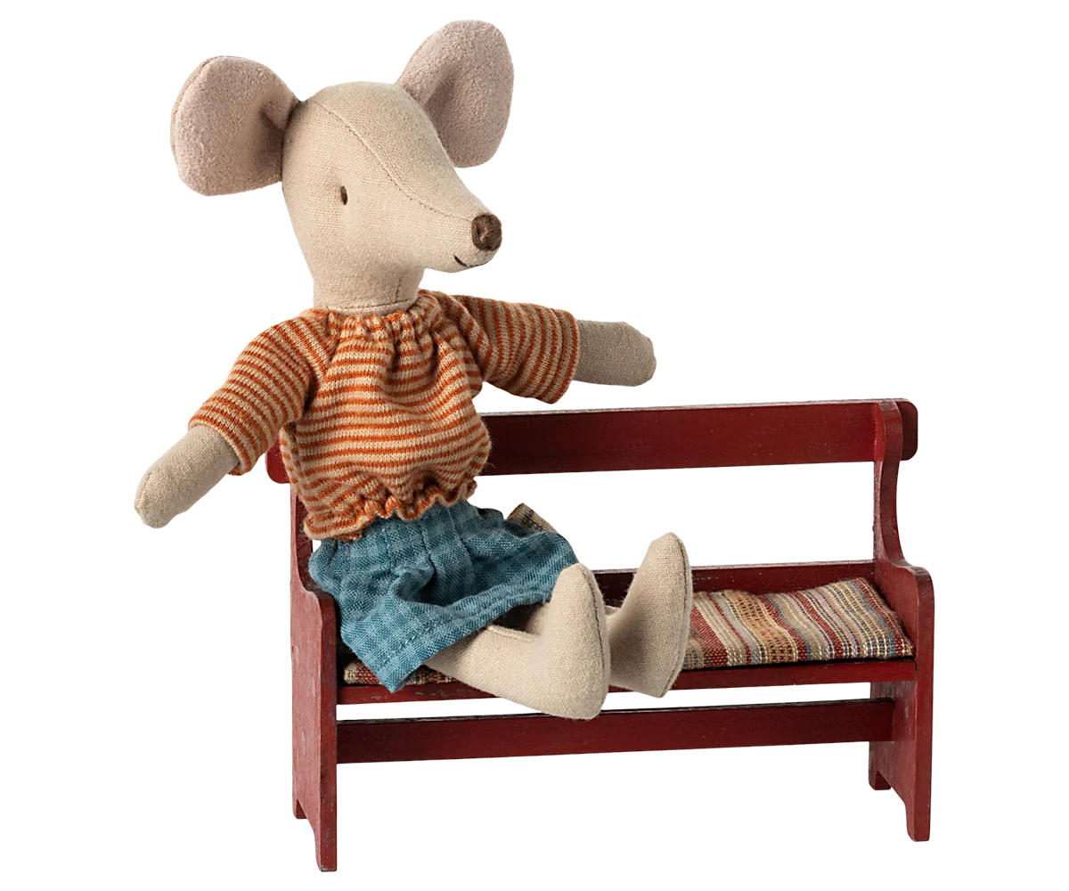 Maileg Bench, Mouse - Red - Image 3