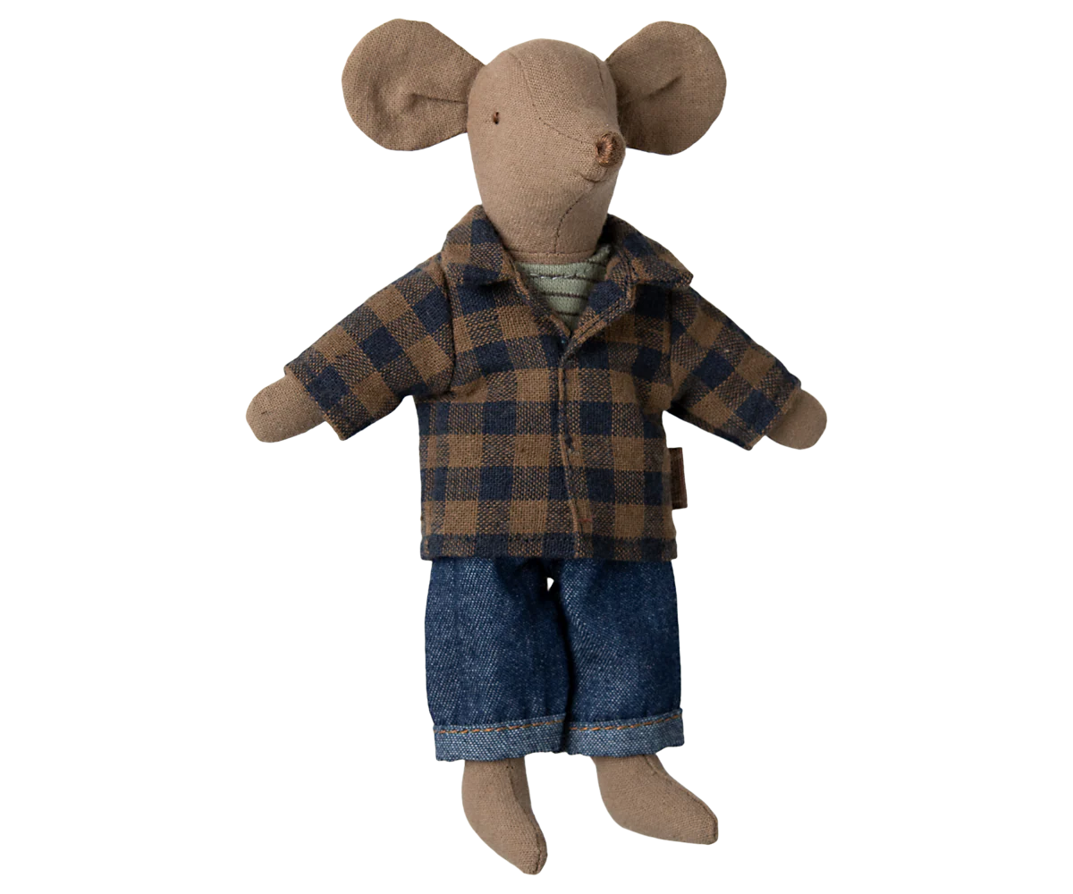 Maileg Brown checked shirt and pants, Dad mouse - Image 3