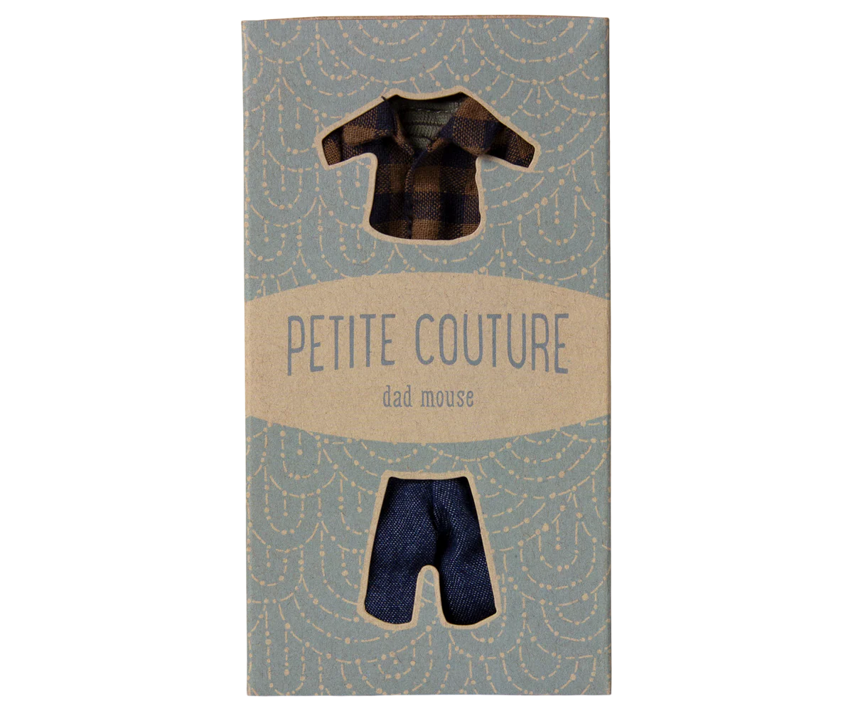Maileg Brown checked shirt and pants, Dad mouse - Image 4