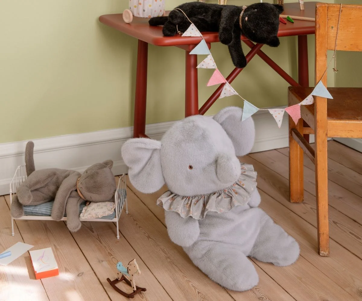 Maileg Elephant plush, Big - Blue/grey - Image 3