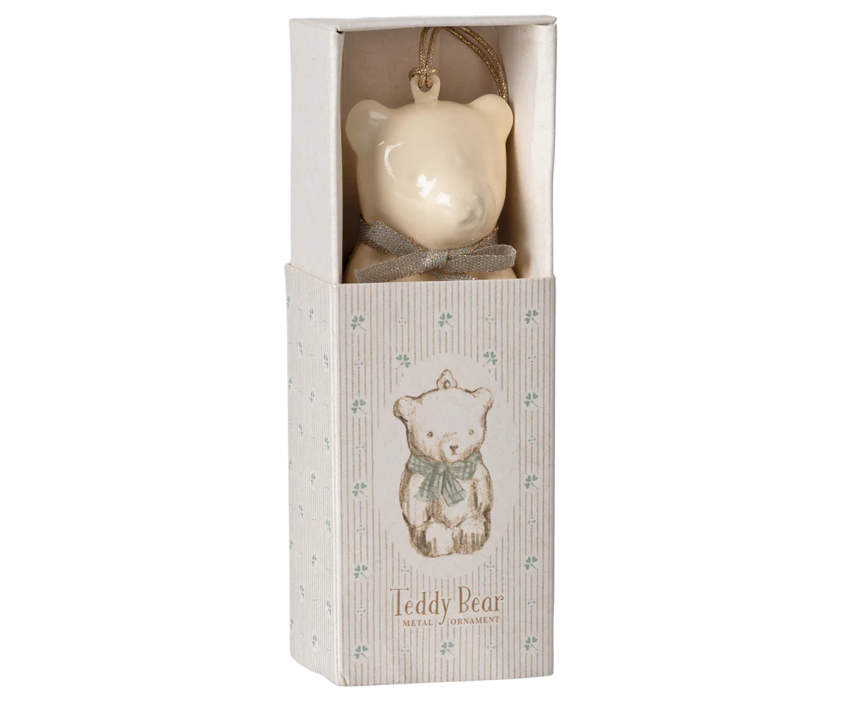Maileg Metal ornament, Teddy bear - Off white/Blue - Image 2