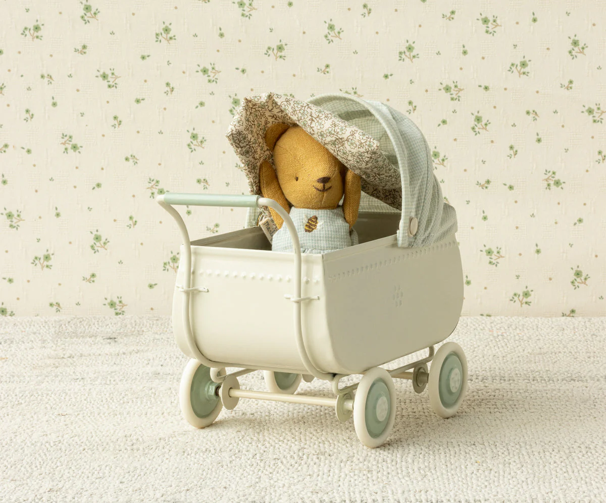 Maileg Micro Pram, Blue - Image 3