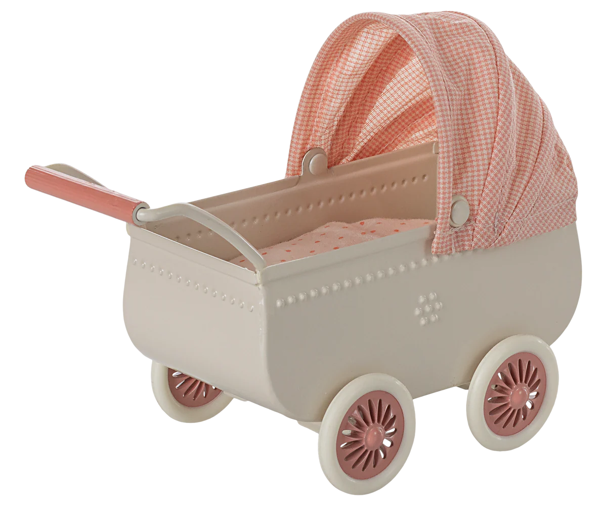 Maileg Pram, Mouse - Coral - Image 4