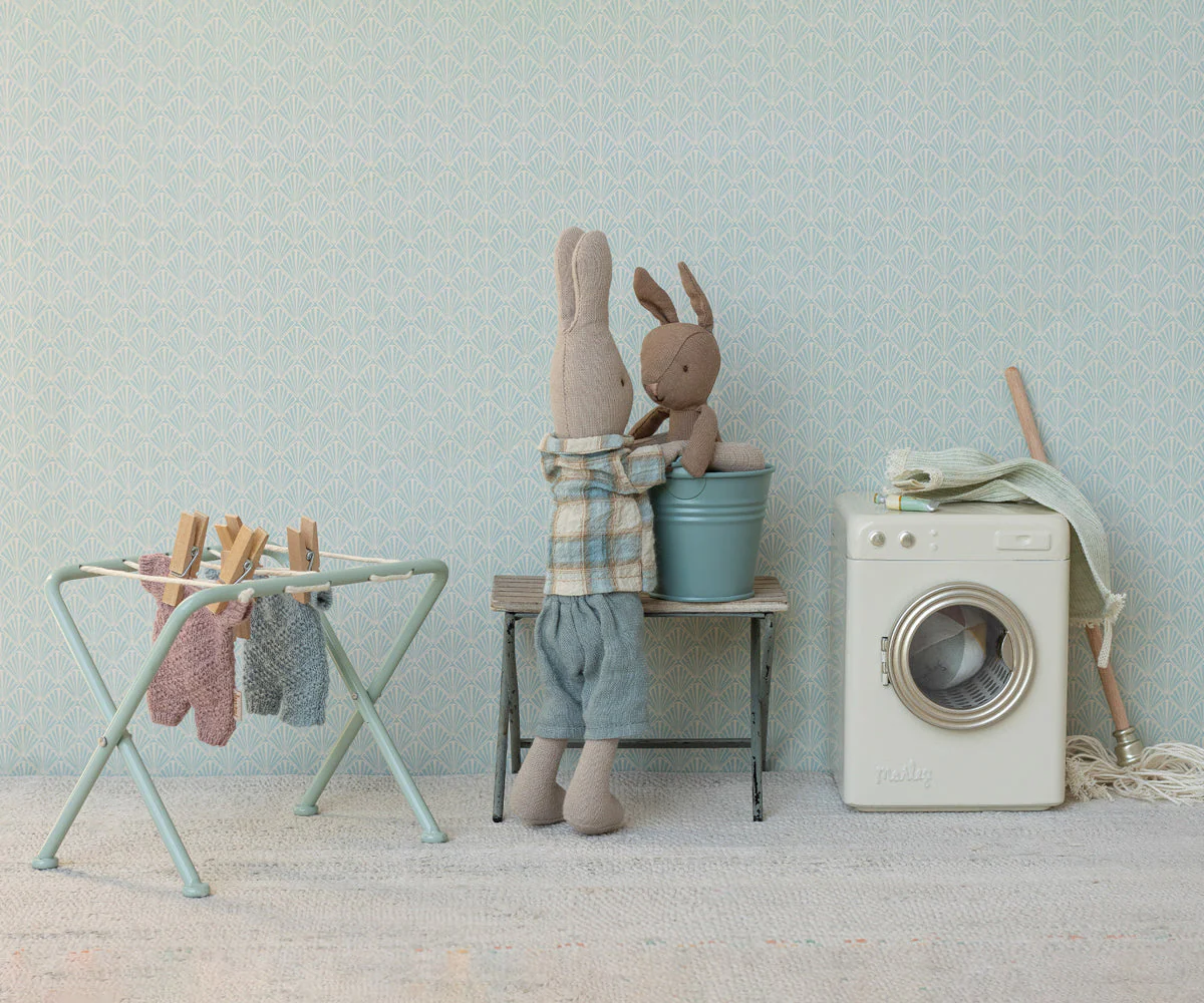 Maileg Rabbit, Micro - Brown - Blue knitted suit - Image 2