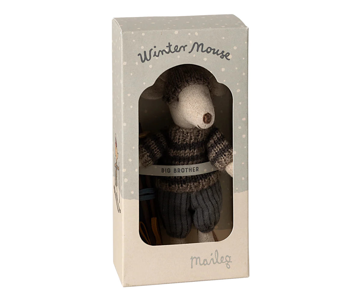 Maileg Winter mouse with ski set, Big brother - Grey - Image 3
