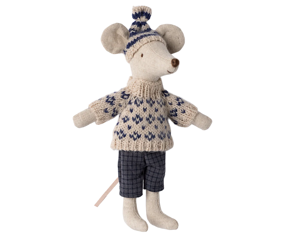 Maileg Winter mouse with ski set, Dad - Blue - Image 3