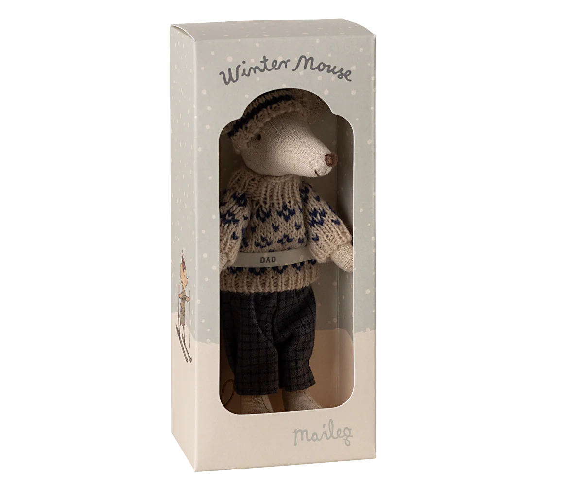 Maileg Winter mouse with ski set, Dad - Blue - Image 4