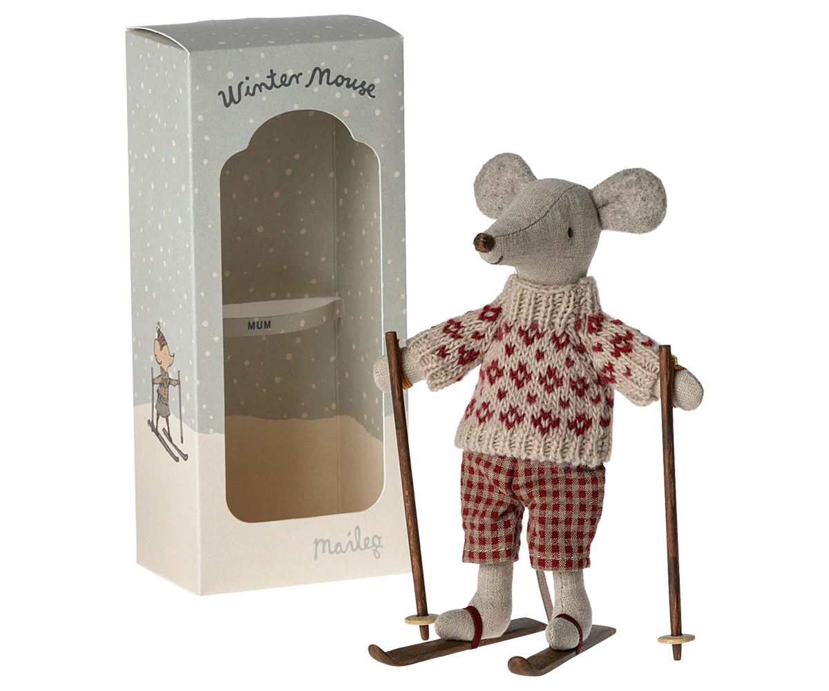 Maileg Winter Mouse with Ski Set, Mum - Image 2