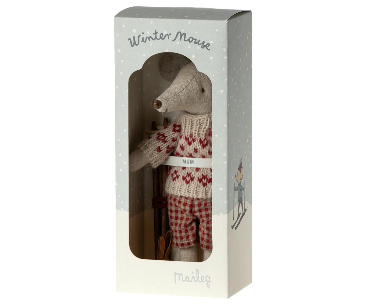 Maileg Winter Mouse with Ski Set, Mum - Image 3